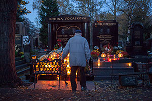 A Man Visiting a Grave on All Souls' Day