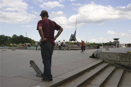 A Skateboarder on Letná Hill